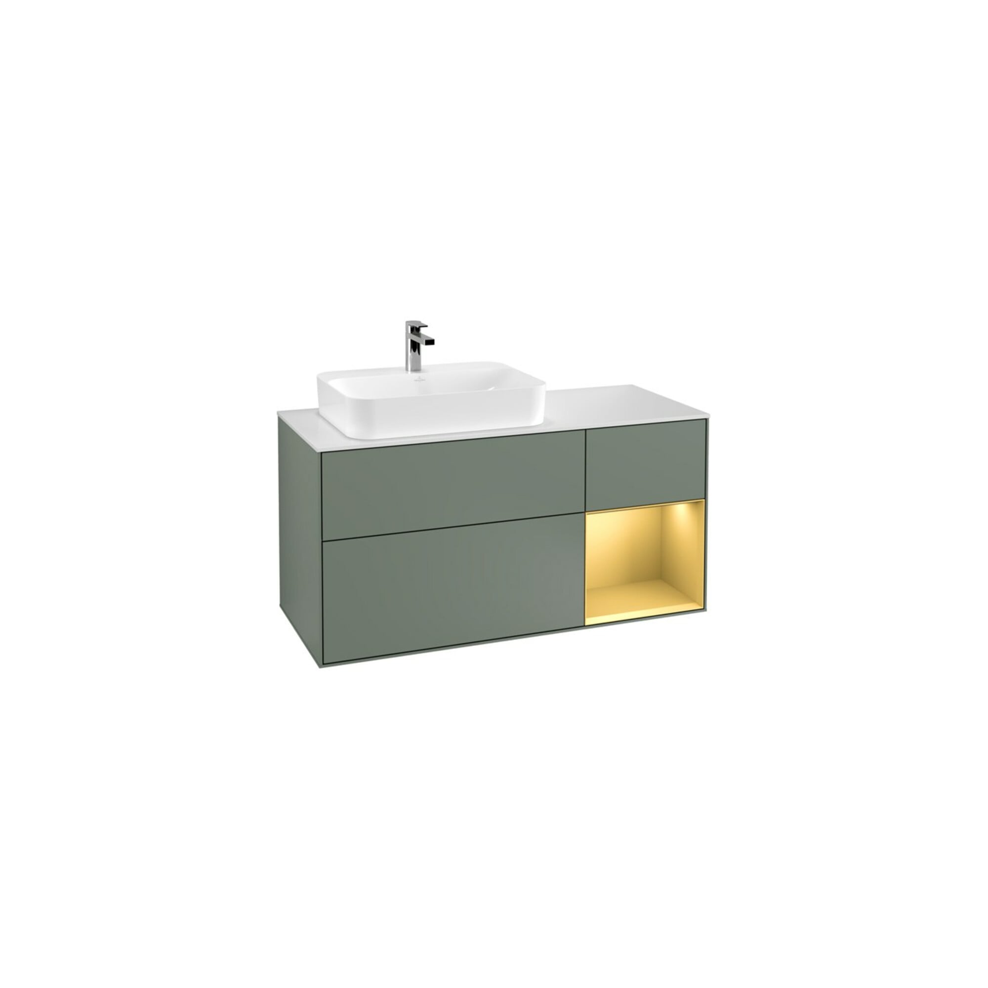 V&B Waschtischunterschrank Wandbeleuchtung Finion 120cm, Pl w m, Reg re gol m, Oli. m Lac ; Villeroy & Boch