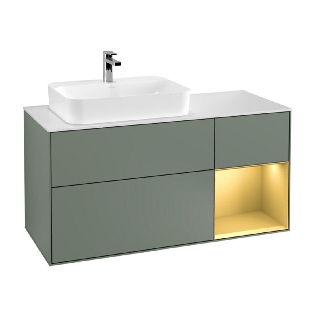 V&B Waschtischunterschrank Wandbeleuchtung Finion 120cm, Pl w m, Reg re gol m, Oli. m Lac
