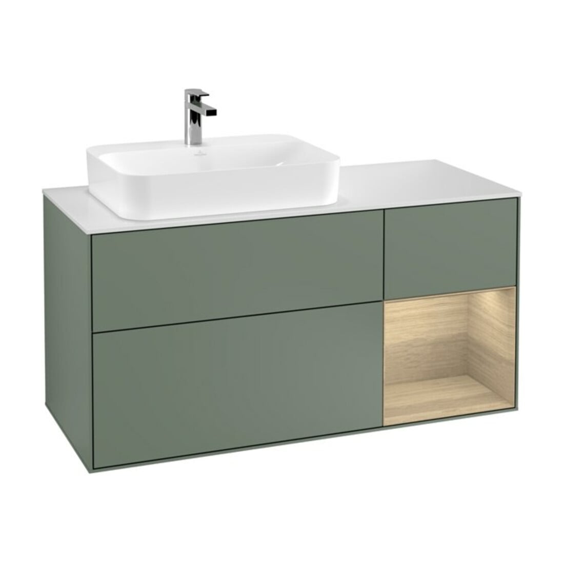 V&B Waschtischunterschrank Wandbeleuchtung Finion 120cm, Pl w m, Reg re Oa ven, Oli. m Lac