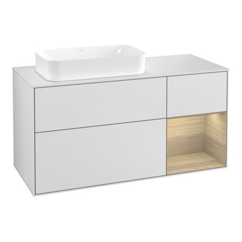 V&B Waschtischunterschrank Wandbeleuchtung Finion 120cm, Pl w m, Reg re Oa ven, wh. m Lac