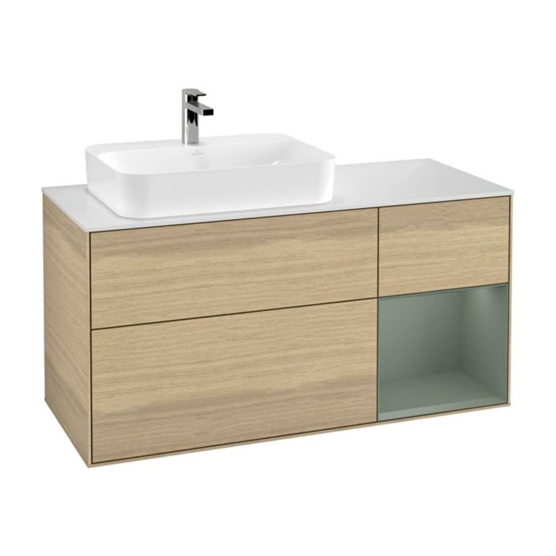 V&B Waschtischunterschrank Wandbeleuchtung Finion 120cm, Pl w m, Reg re Oli. m Lac, Oa ven