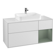 V&B Waschtischunterschrank Wandbeleuchtung Finion 120cm, Pl w m, Reg re Oli. m, wh. m Lac