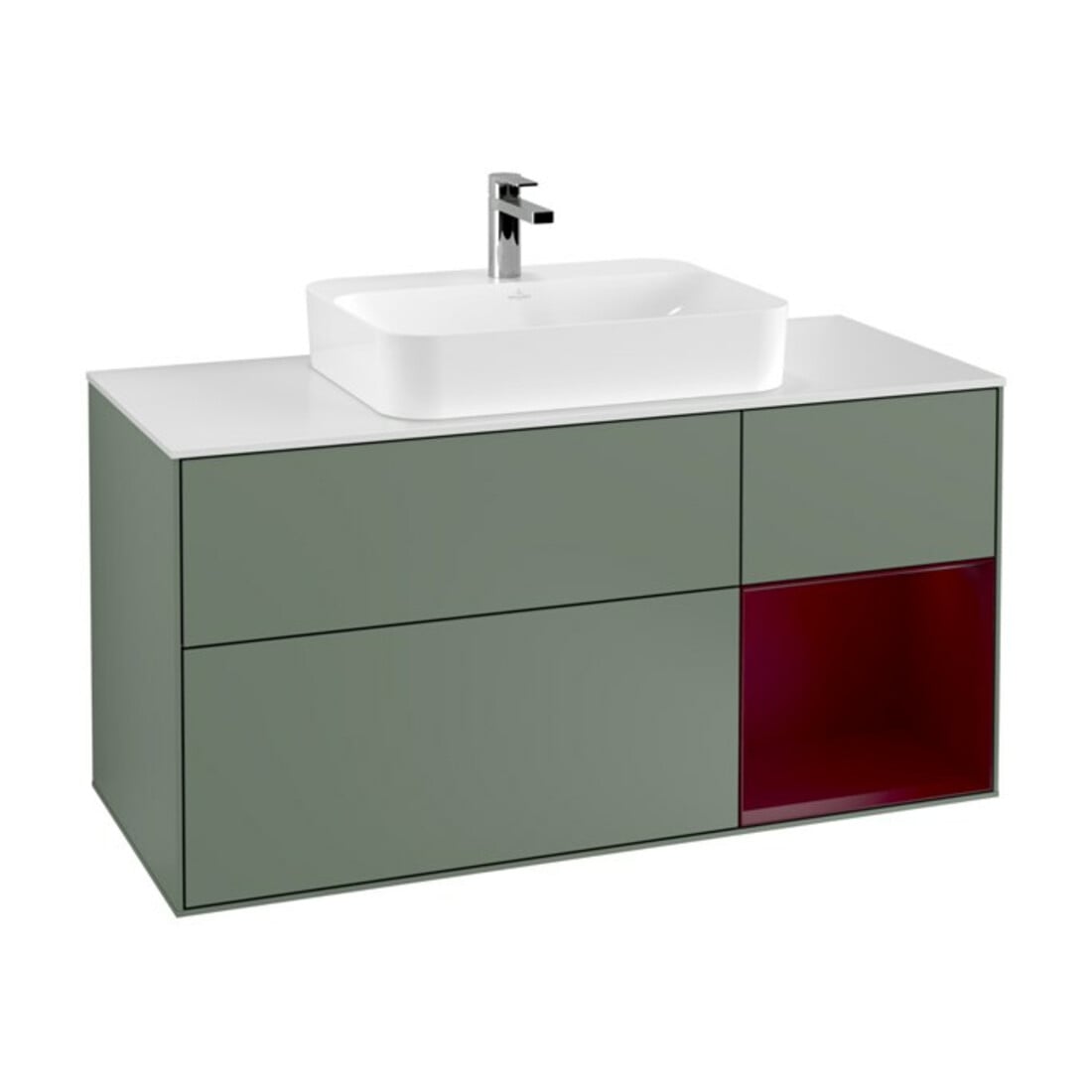 V&B Waschtischunterschrank Wandbeleuchtung Finion 120cm, Pl w m, Reg re Peo m, Oli. m Lac