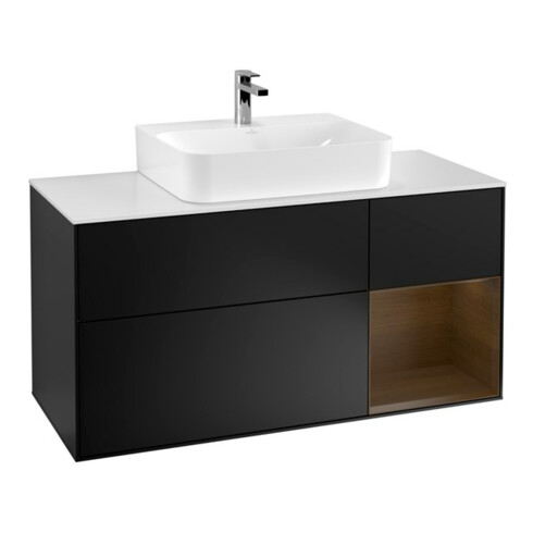 V&B Waschtischunterschrank Wandbeleuchtung Finion 120cm, Pl w m, Reg re wal ven, bla m Lac
