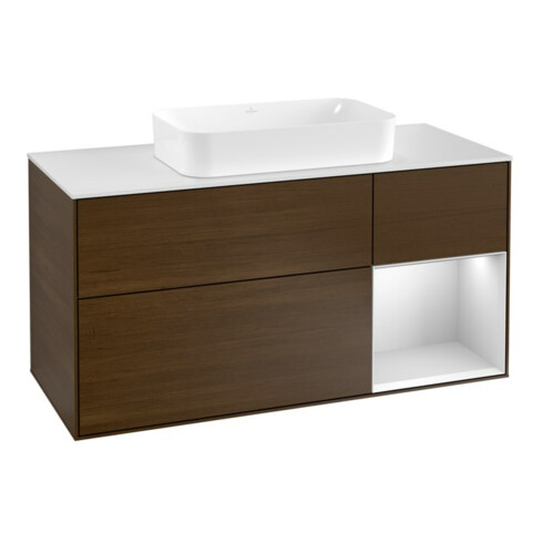 V&B Waschtischunterschrank Wandbeleuchtung Finion 120cm, Pl w m, Reg re wh. m Lac, wal ven