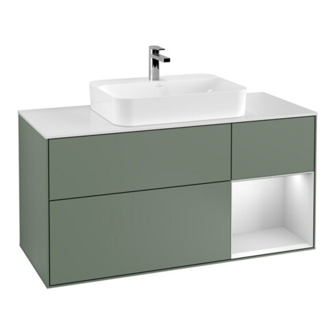 V&B Waschtischunterschrank Wandbeleuchtung Finion 120cm, Pl w m, Reg re wh. m, Oli. m Lac