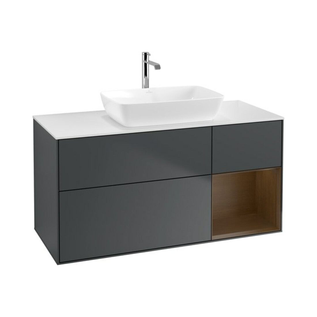 V&B Waschtischunterschrank Wandbeleuchtung Finion 120cm, Pl w m, Reg wal ven, md bl. m Lac