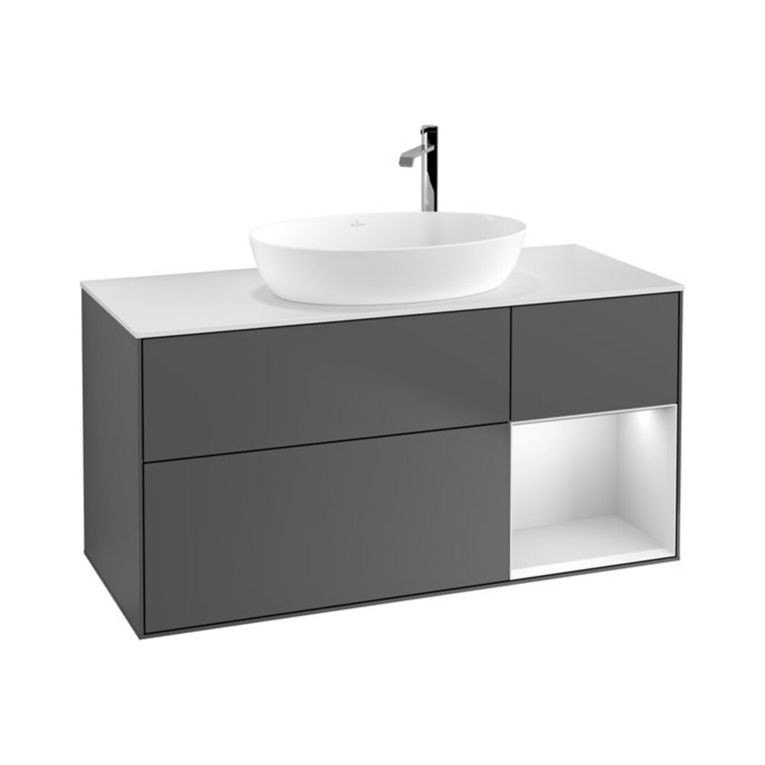 V&B Waschtischunterschrank Wandbeleuchtung Finion 120cm, Pl w m, Reg wh. m Lac, Anthrac. m