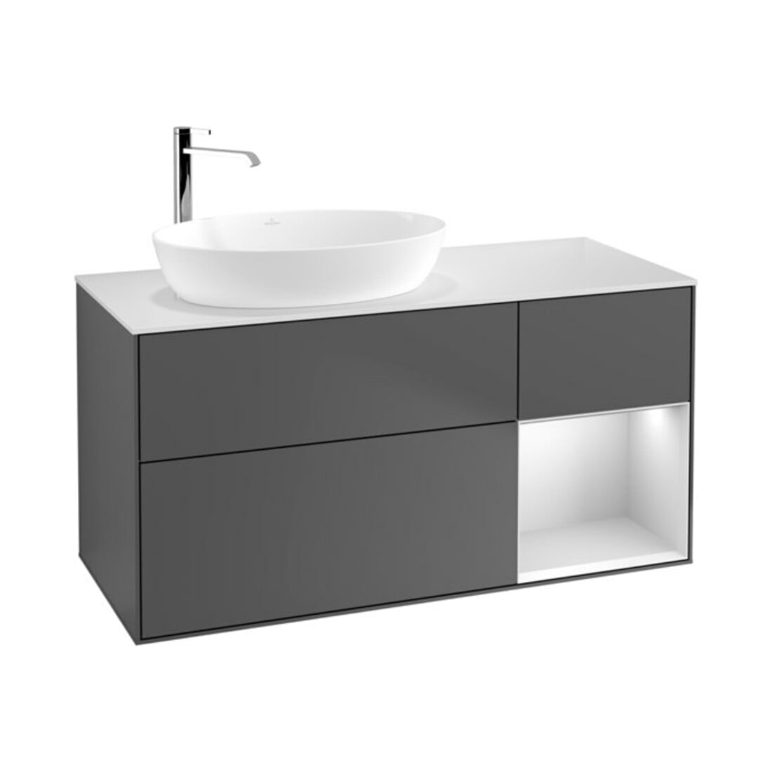 V&B Waschtischunterschrank Wandbeleuchtung Finion 120cm, Pl w m, Reg wh. m Lac, Anthrac. m