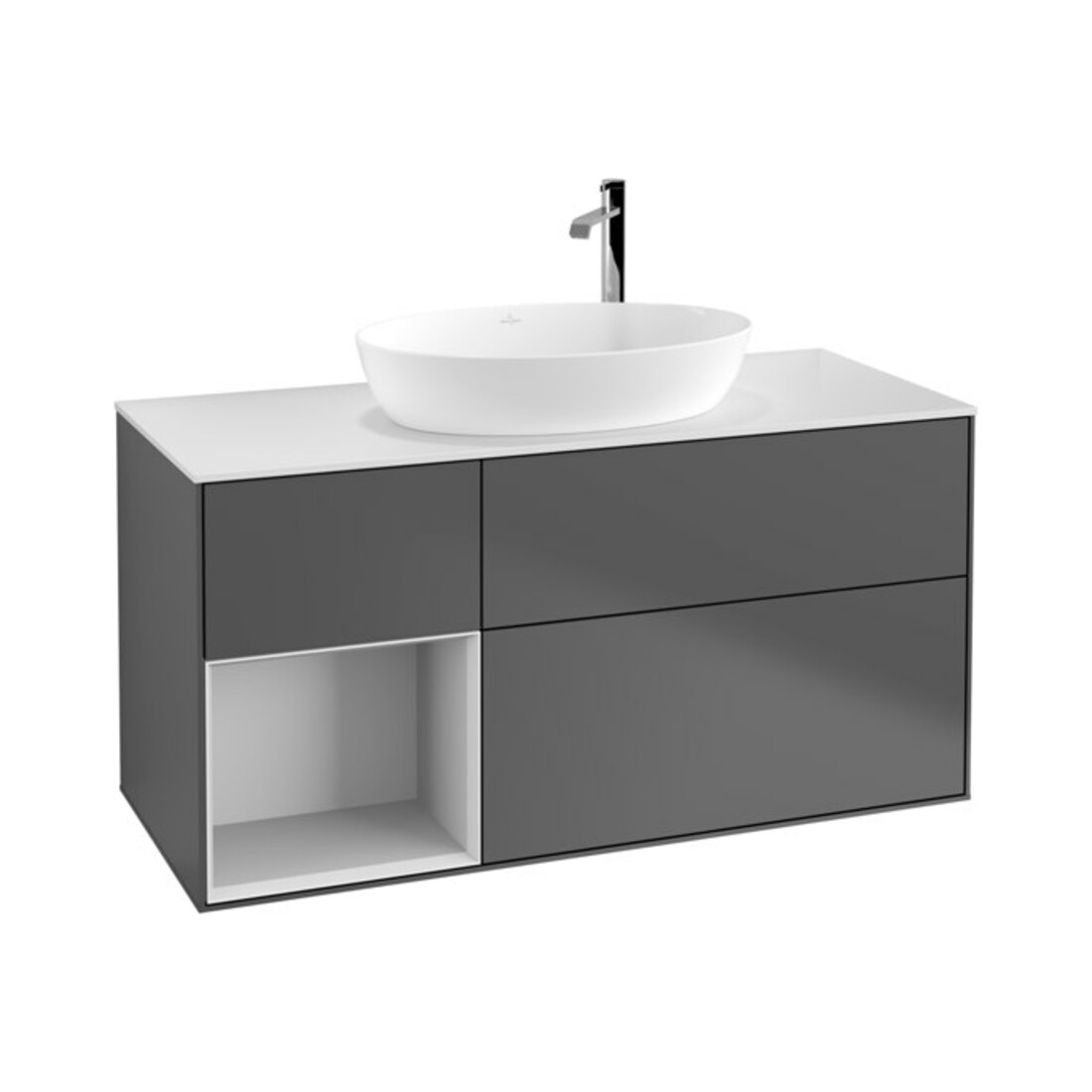 V&B Waschtischunterschrank Wandbeleuchtung Finion 120cm, Pl w m, Reg wh. m Lac, Anthrac. m