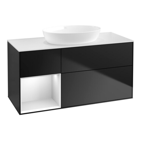 V&B Waschtischunterschrank Wandbeleuchtung Finion 120cm, Pl w m, Reg wh. m Lac, bla m Lac