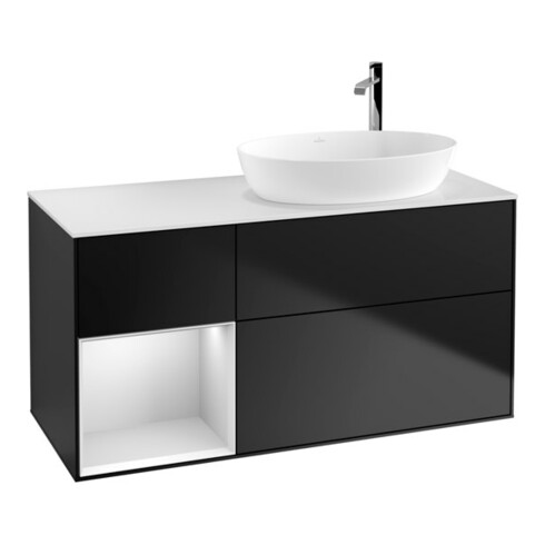 V&B Waschtischunterschrank Wandbeleuchtung Finion 120cm, Pl w m, Reg wh. m Lac, bla m Lac