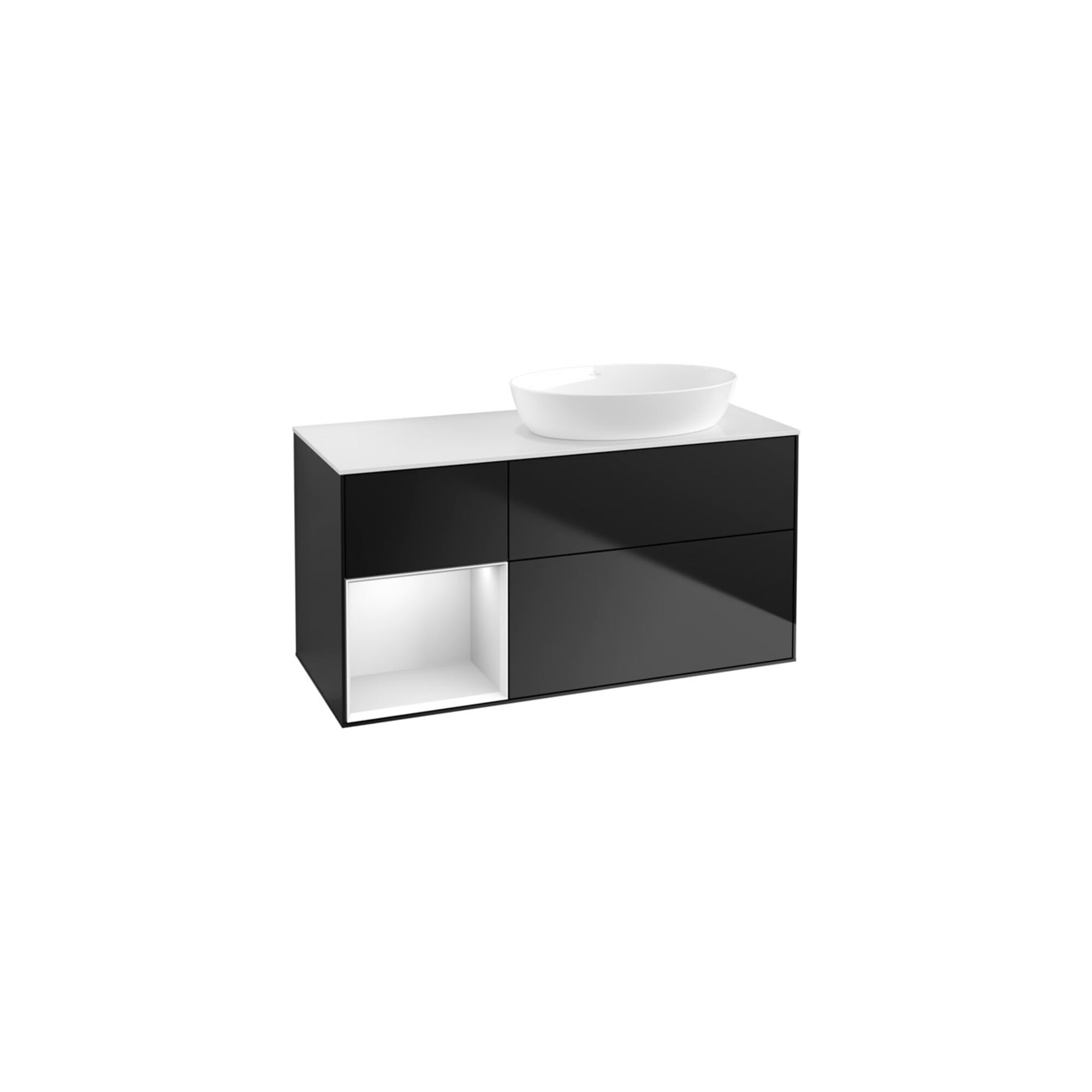 V&B Waschtischunterschrank Wandbeleuchtung Finion 120cm, Pl w m, Reg wh. m Lac, bla m Lac ; Villeroy & Boch