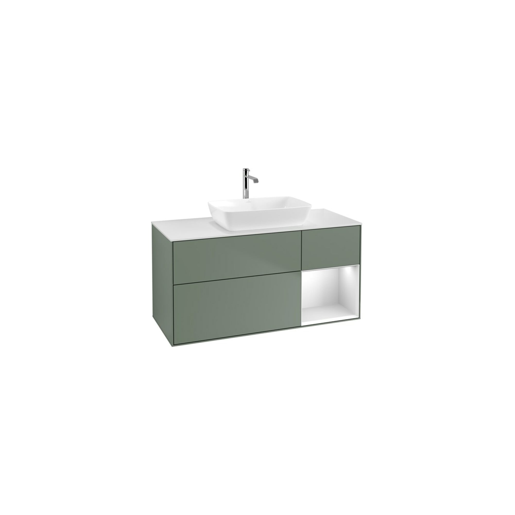 V&B Waschtischunterschrank Wandbeleuchtung Finion 120cm, Pl w m, Reg wh. m Lac, Oli. m Lac ; Villeroy & Boch