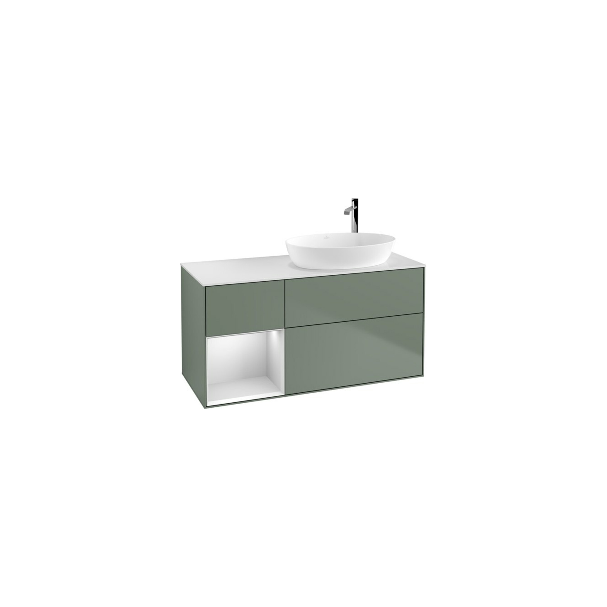 V&B Waschtischunterschrank Wandbeleuchtung Finion 120cm, Pl w m, Reg wh. m Lac, Oli. m Lac ; Villeroy & Boch
