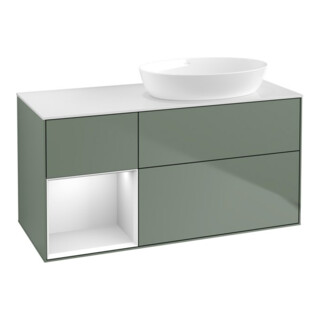 V&B Waschtischunterschrank Wandbeleuchtung Finion 120cm, Pl w m, Reg wh. m Lac, Oli. m Lac