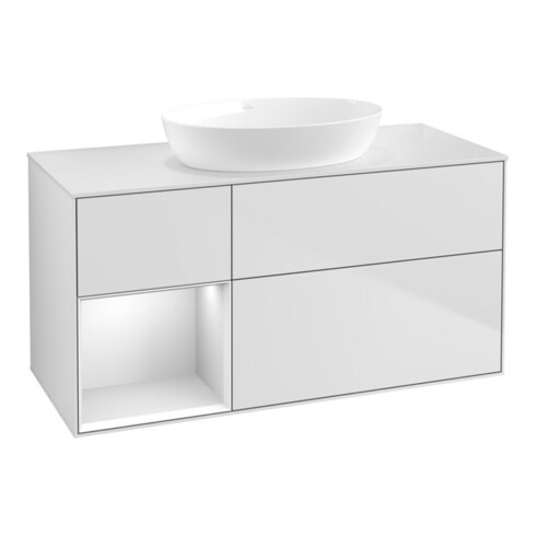 V&B Waschtischunterschrank Wandbeleuchtung Finion 120cm, Pl w m, Reg wh. m Lac, wh. m Lac