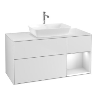 V&B Waschtischunterschrank Wandbeleuchtung Finion 120cm, Pl w m, Reg wh. m Lac, wh. m Lac