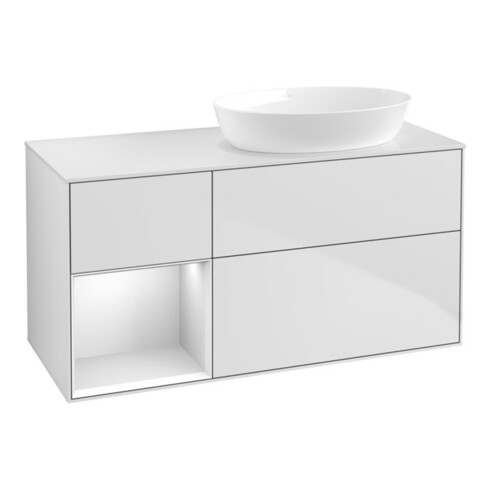 V&B Waschtischunterschrank Wandbeleuchtung Finion 120cm, Pl w m, Reg wh. m Lac, wh. m Lac