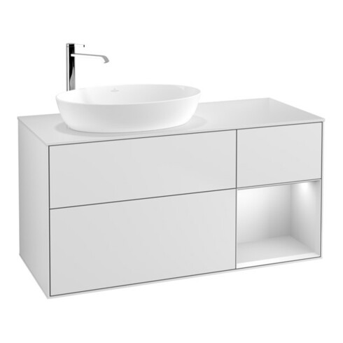 V&B Waschtischunterschrank Wandbeleuchtung Finion 120cm, Pl w m, Reg wh. m Lac, wh. m Lac