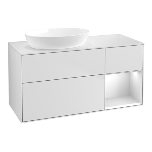 V&B Waschtischunterschrank Wandbeleuchtung Finion 120cm, Pl w m, Reg wh. m Lac, wh. m Lac