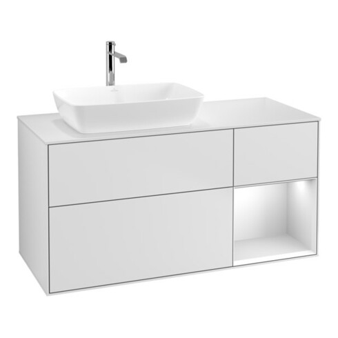 V&B Waschtischunterschrank Wandbeleuchtung Finion 120cm, Pl w m, Reg wh. m Lac, wh. m Lac