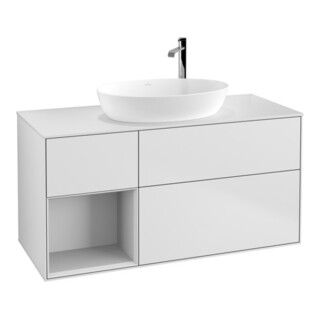 V&B Waschtischunterschrank Wandbeleuchtung Finion 120cm, Pl w m, Reg wh. m Lac, wh. m Lac