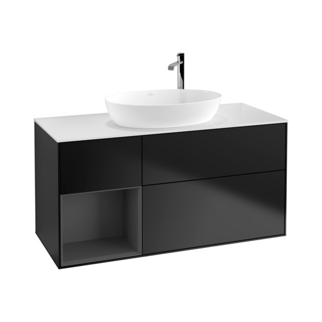 V&B Waschtischunterschrank Wandbeleuchtung Finion 120cm, Pl w m, Rg A m Lac, bla m Lac