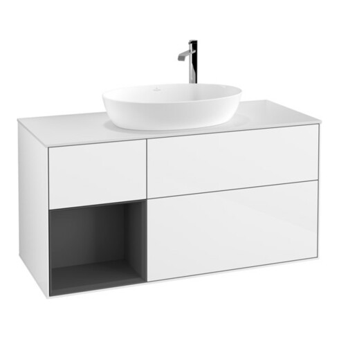 V&B Waschtischunterschrank Wandbeleuchtung Finion 120cm, Pl w m, Rg A m Lac, glo wh. Lac