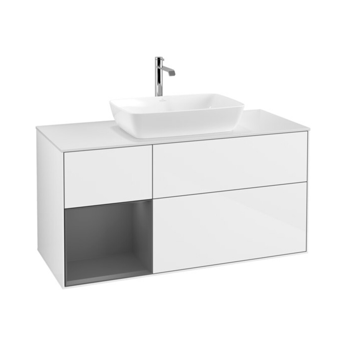 V&B Waschtischunterschrank Wandbeleuchtung Finion 120cm, Pl w m, Rg A m Lac, glo wh. Lac
