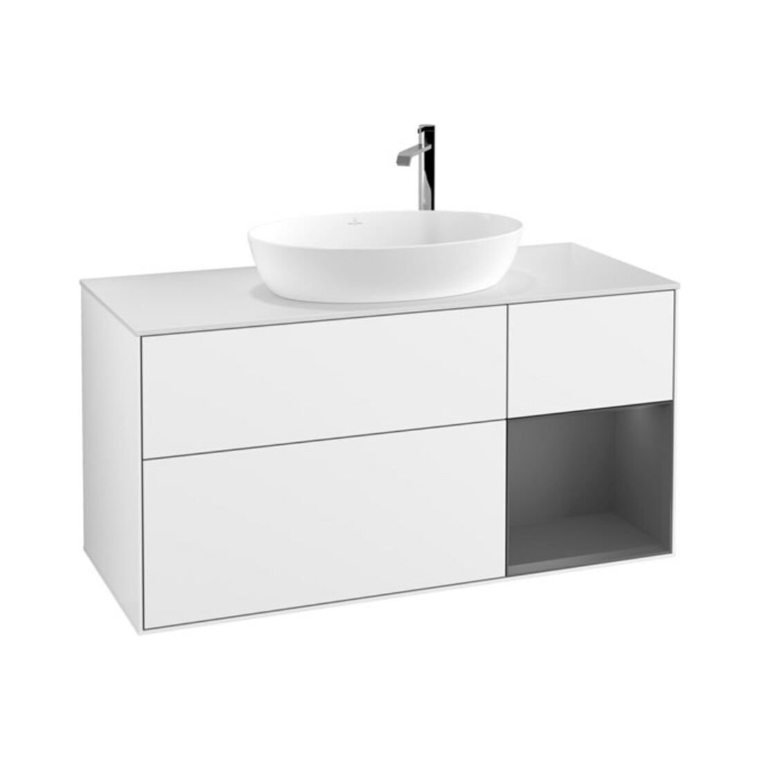 V&B Waschtischunterschrank Wandbeleuchtung Finion 120cm, Pl w m, Rg A m Lac, glo wh. Lac