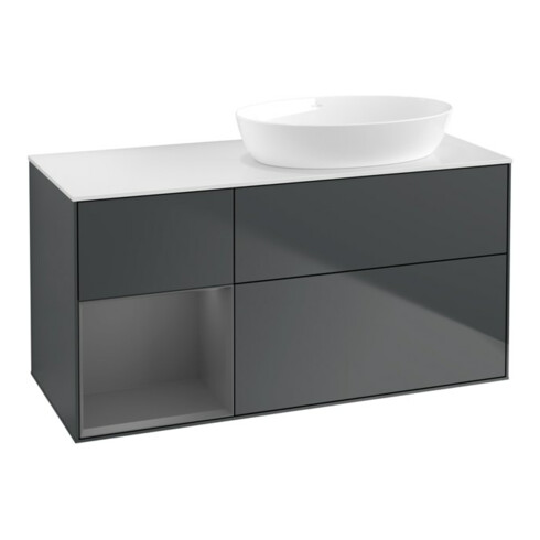 V&B Waschtischunterschrank Wandbeleuchtung Finion 120cm, Pl w m, Rg A m Lac, md bl. m Lac