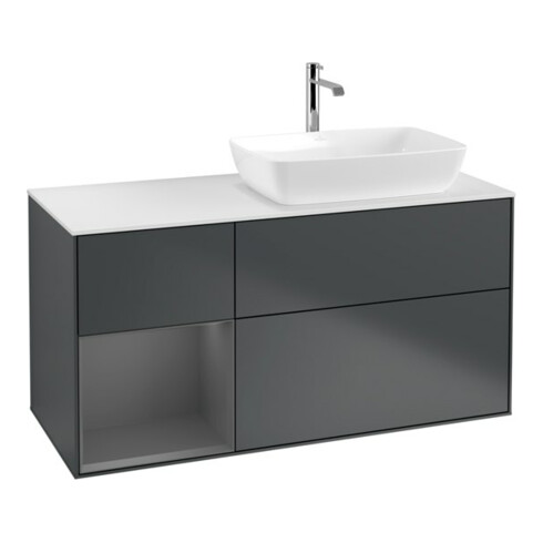 V&B Waschtischunterschrank Wandbeleuchtung Finion 120cm, Pl w m, Rg A m Lac, md bl. m Lac