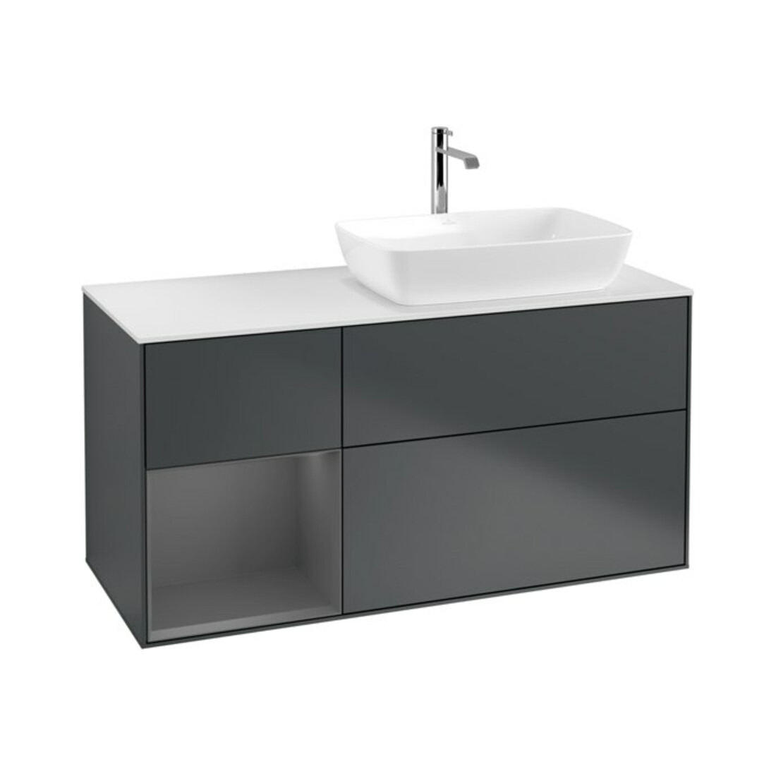 V&B Waschtischunterschrank Wandbeleuchtung Finion 120cm, Pl w m, Rg A m Lac, md bl. m Lac