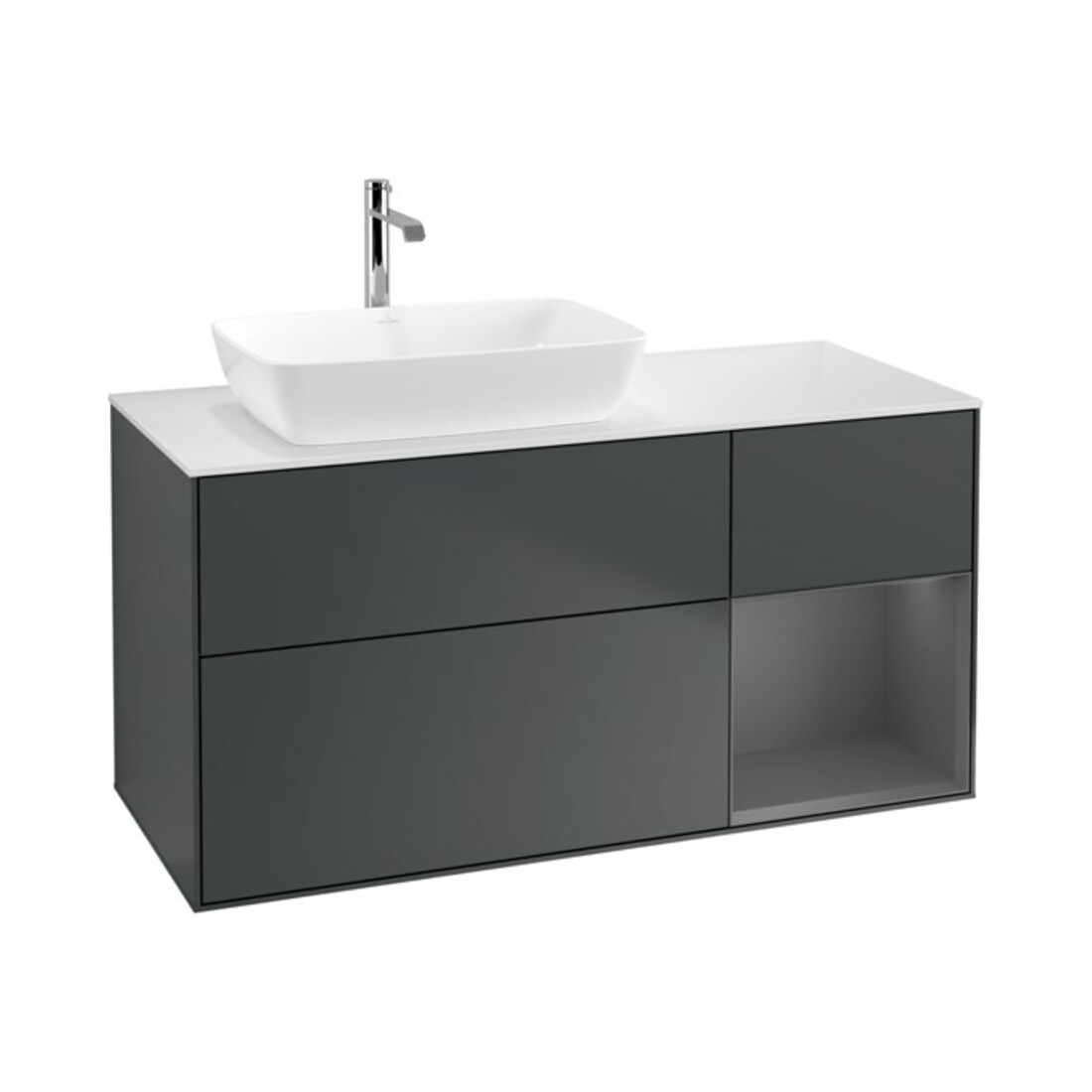 V&B Waschtischunterschrank Wandbeleuchtung Finion 120cm, Pl w m, Rg A m Lac, md bl. m Lac