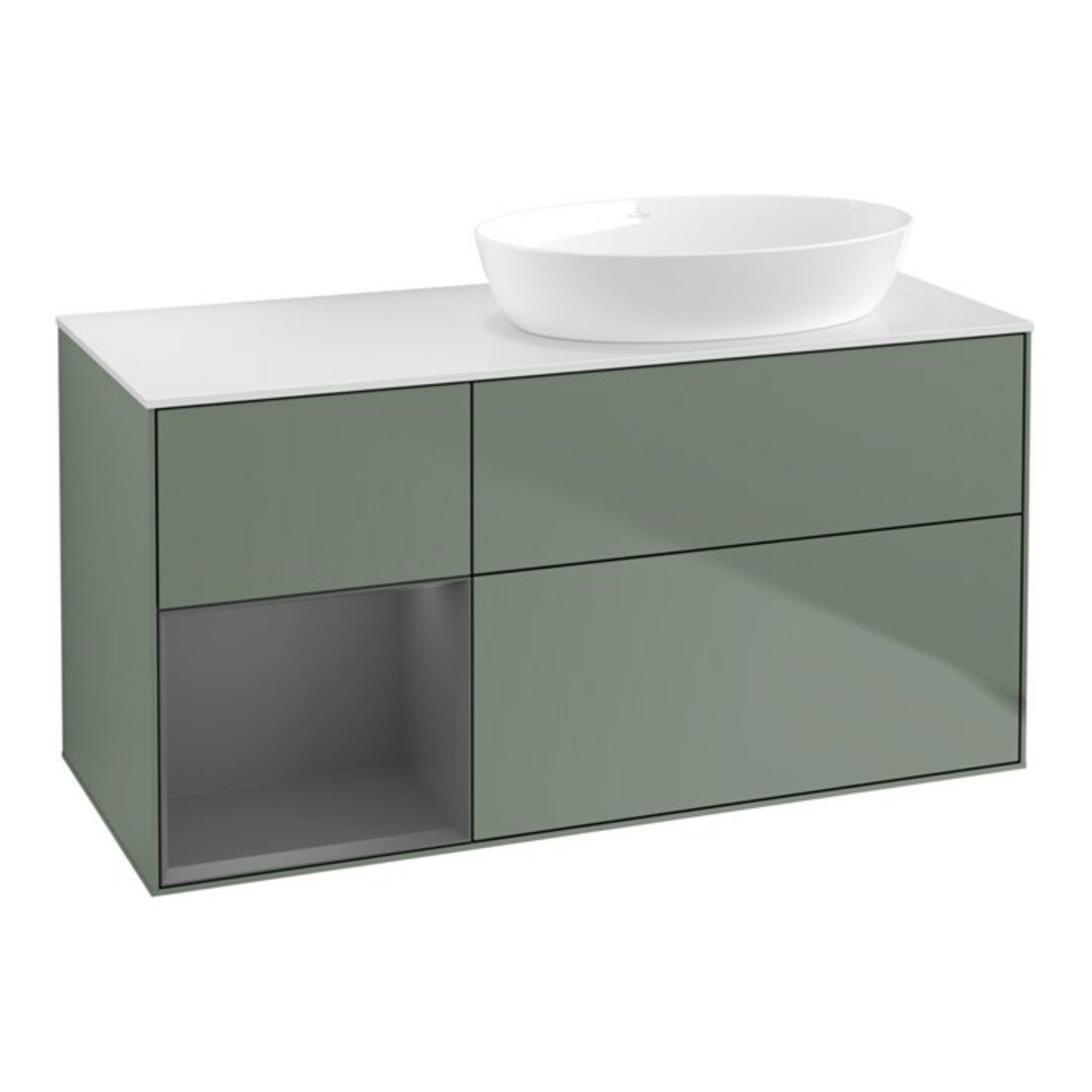 V&B Waschtischunterschrank Wandbeleuchtung Finion 120cm, Pl w m, Rg A m Lac, Oli. m Lac