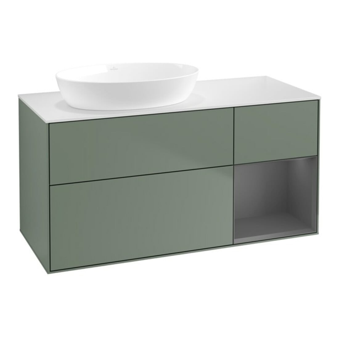 V&B Waschtischunterschrank Wandbeleuchtung Finion 120cm, Pl w m, Rg A m Lac, Oli. m Lac