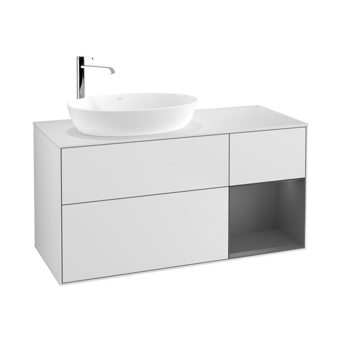 V&B Waschtischunterschrank Wandbeleuchtung Finion 120cm, Pl w m, Rg A m Lac, wh. m Lac