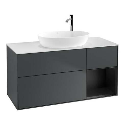 V&B Waschtischunterschrank Wandbeleuchtung Finion 120cm, Pl w m, Rg b m Lac, md bl. m Lac