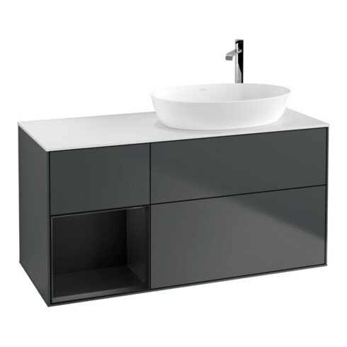 V&B Waschtischunterschrank Wandbeleuchtung Finion 120cm, Pl w m, Rg b m Lac, md bl. m Lac
