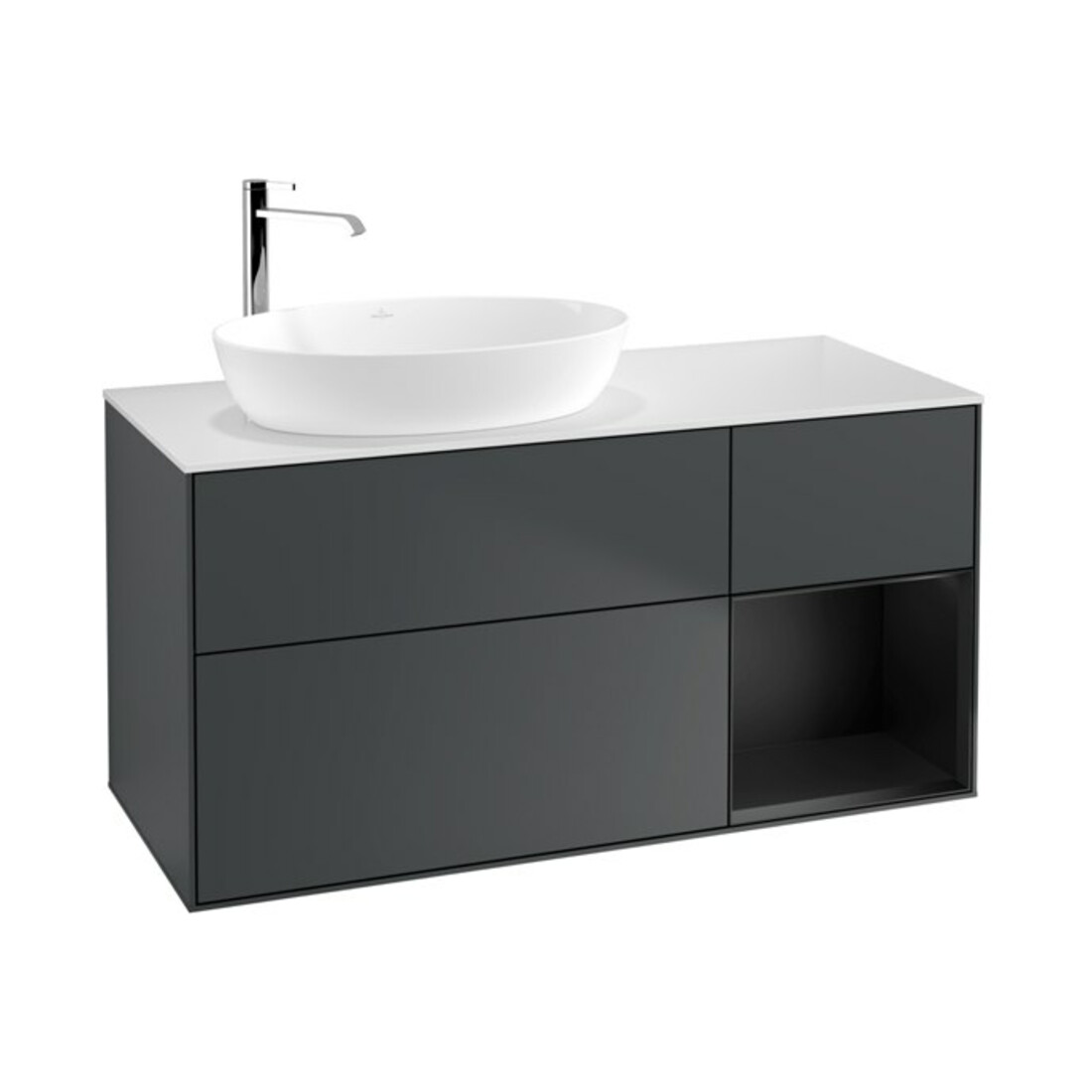 V&B Waschtischunterschrank Wandbeleuchtung Finion 120cm, Pl w m, Rg b m Lac, md bl. m Lac
