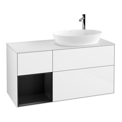 V&B Waschtischunterschrank Wandbeleuchtung Finion 120cm, Pl w m, Rg bla m Lac, glo wh. Lac