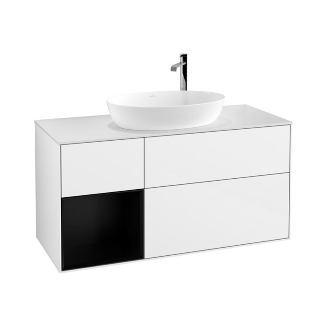 V&B Waschtischunterschrank Wandbeleuchtung Finion 120cm, Pl w m, Rg bla m Lac, glo wh. Lac