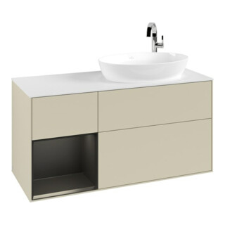 V&B Waschtischunterschrank Wandbeleuchtung Finion 120cm, Pl w m, Rg bla m Lac, si Gr m Lac