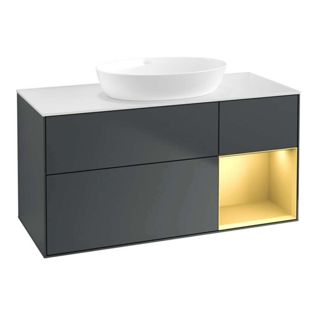 V&B Waschtischunterschrank Wandbeleuchtung Finion 120cm, Pl w m, Rg g m Lac, md bl. m Lac