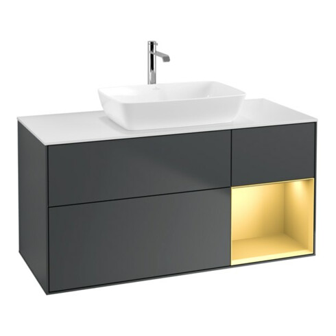 V&B Waschtischunterschrank Wandbeleuchtung Finion 120cm, Pl w m, Rg g m Lac, md bl. m Lac