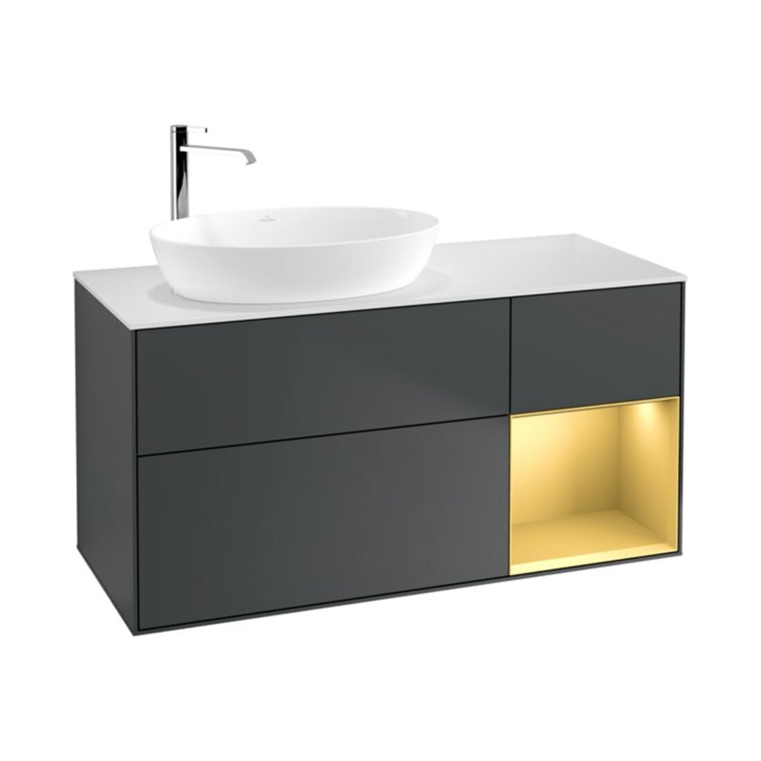 V&B Waschtischunterschrank Wandbeleuchtung Finion 120cm, Pl w m, Rg g m Lac, md bl. m Lac