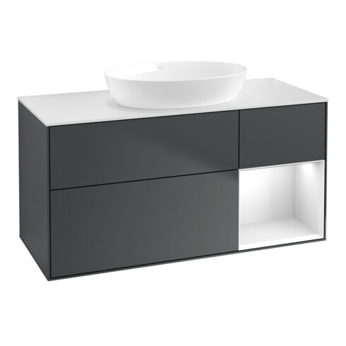 V&B Waschtischunterschrank Wandbeleuchtung Finion 120cm, Pl w m, Rg g w Lac, md bl. m Lac
