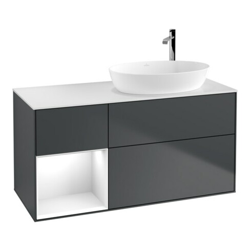 V&B Waschtischunterschrank Wandbeleuchtung Finion 120cm, Pl w m, Rg g w Lac, md bl. m Lac
