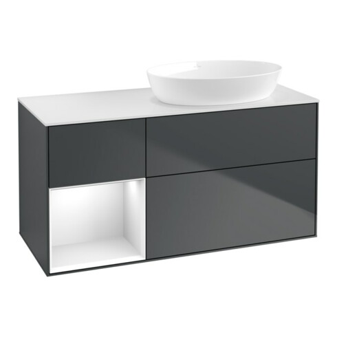 V&B Waschtischunterschrank Wandbeleuchtung Finion 120cm, Pl w m, Rg g w Lac, md bl. m Lac